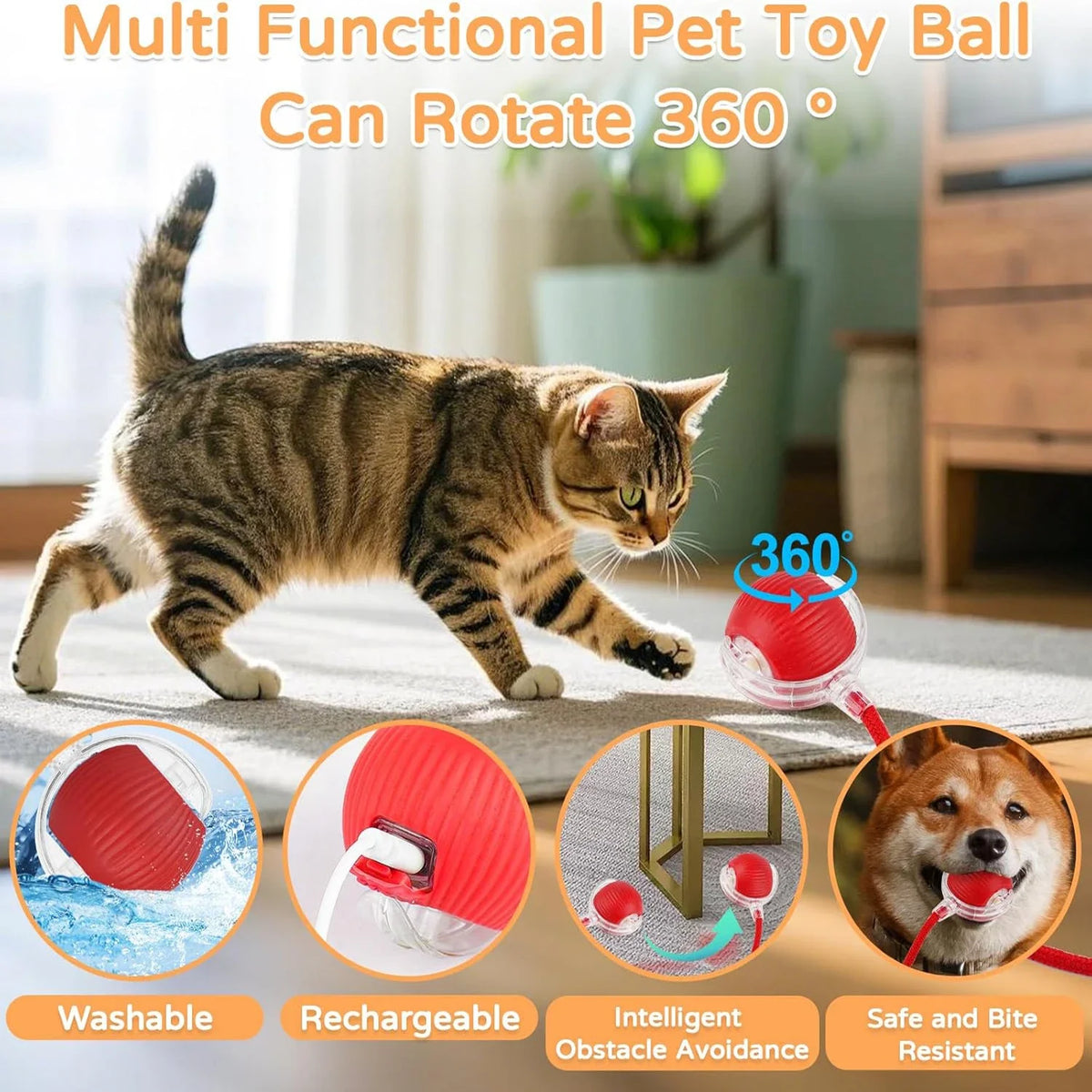 Pelota Interactiva para Gatos con Cola | Juguete Eléctrico Inteligente con Movimiento Automático